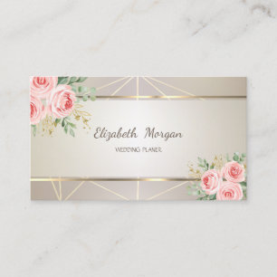 Carte De Référencement Élégant, Rayures Géométriques, Roses Chic