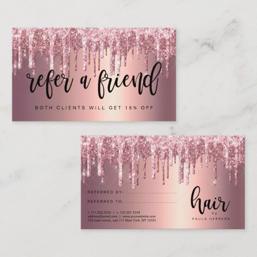 Carte De Référencement Elégant rose en cuivre  en or parties scintillant  (Devant / Derrière)