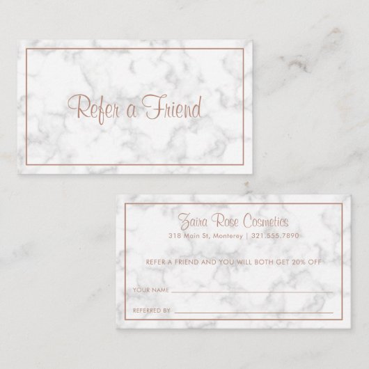 Carte De Référencement Élégant Rose en marbre or moderne (Devant / Derrière)
