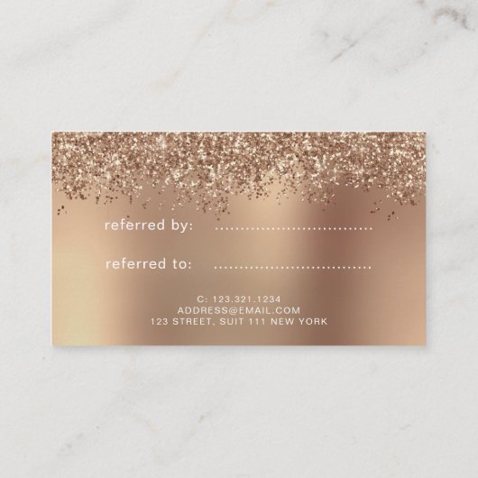 Carte De Référencement Elégant rose or parties scintillant maquillage & c (Dos)