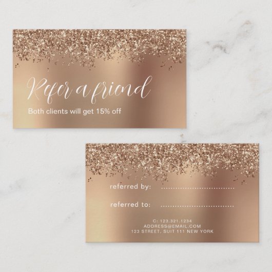 Carte De Référencement Elégant rose or parties scintillant maquillage & c (Devant / Derrière)