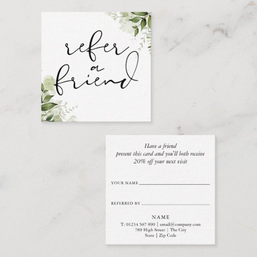 Carte De Référencement Élégant Script Floral de Verdure (Devant / Derrière)