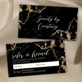 Carte De Référencement Elegant Script Gold & Black Marble Beauty Salon
