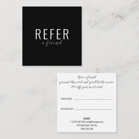 Carte De Référencement Élégant script noir et blanc affaires (Devant / Derrière)