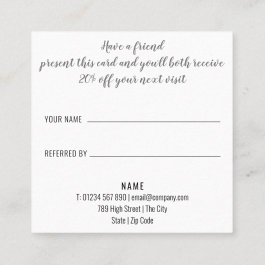 Carte De Référencement Élégant script noir et blanc affaires (Dos)