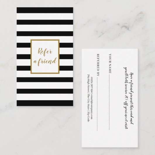 Carte De Référencement Élégant script or noir et blanc trié (Devant / Derrière)