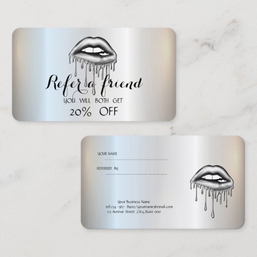 Carte De Référencement Élégant Silver Metallic Lèvres à goutte (Devant / Derrière)