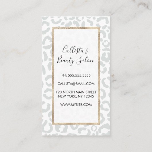 Carte De Référencement Elegant White Gray Leopard Cheetah Animal Print (Dos)