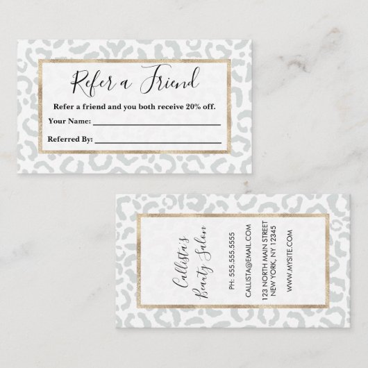 Carte De Référencement Elegant White Gray Leopard Cheetah Animal Print (Devant / Derrière)