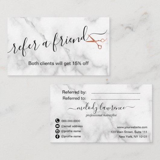 Carte De Référencement Elégante coiffeuse rose en cuivre (Devant / Derrière)