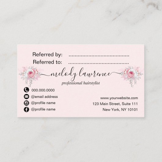 Carte De Référencement Elégante coiffeuse rose en cuivre (Dos)