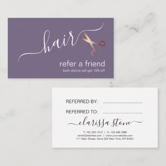 Carte De Référencement Elégante coupe-cheveux rose d'or (Devant / Derrière)