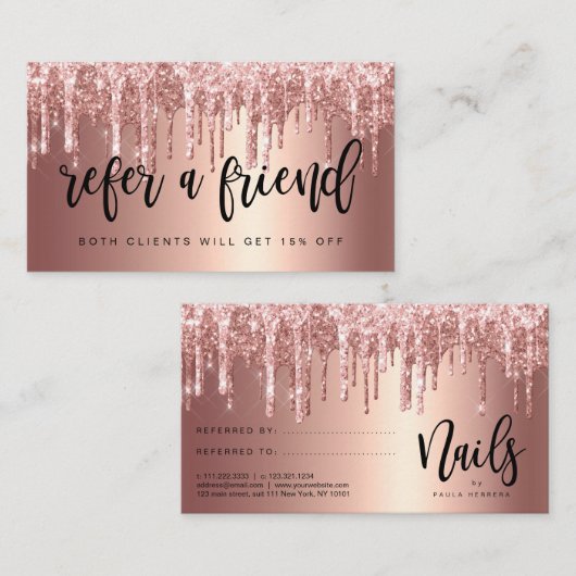 Carte De Référencement Élégante parties scintillant en or rose en cuivre  (Devant / Derrière)