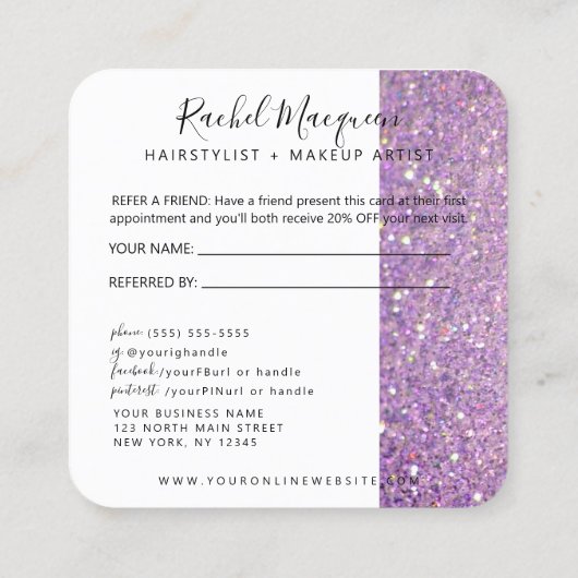 Carte De Référencement Élégante Parties scintillant violette Lilac Sparkl (Dos)