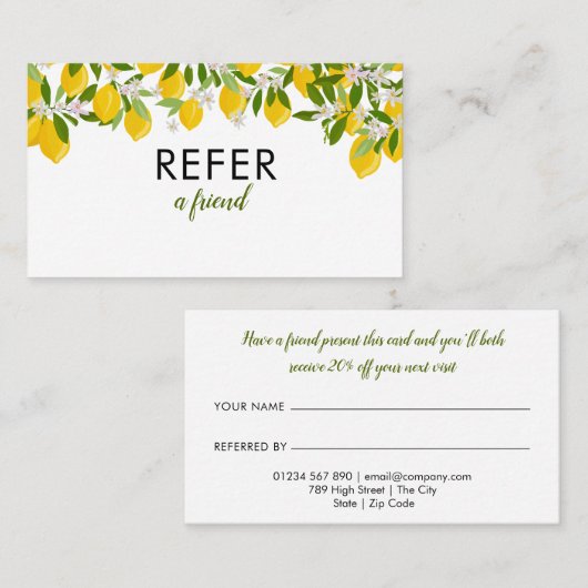 Carte De Référencement Élégante végétation de citrons (Devant / Derrière)