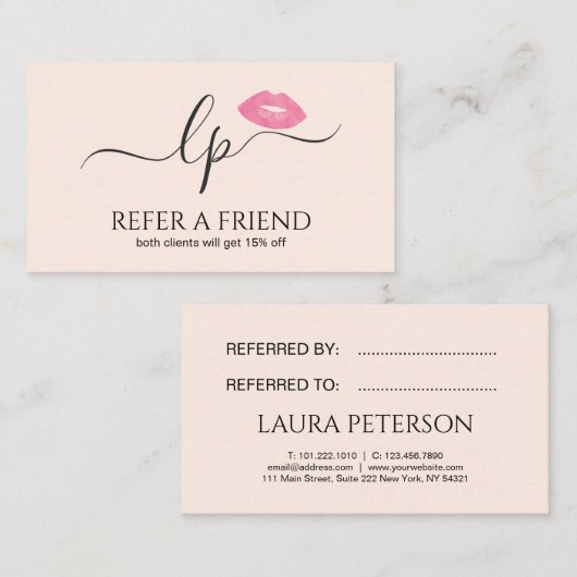 Carte De Référencement Élégantes lèvres roses manuscrites calligraphie de (Devant / Derrière)