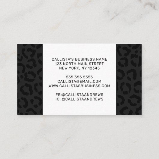 Carte De Référencement Empreinte de léopard noir minimal moderne (Dos)