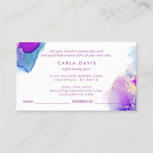 Carte De Référencement Encre D'Alcool D'Aquarelle Violet Et Bleu Élégant (Dos)