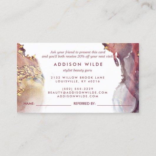 Carte De Référencement Encre D'Aquarelle Liquide D'Art Moderne Purple Et (Dos)