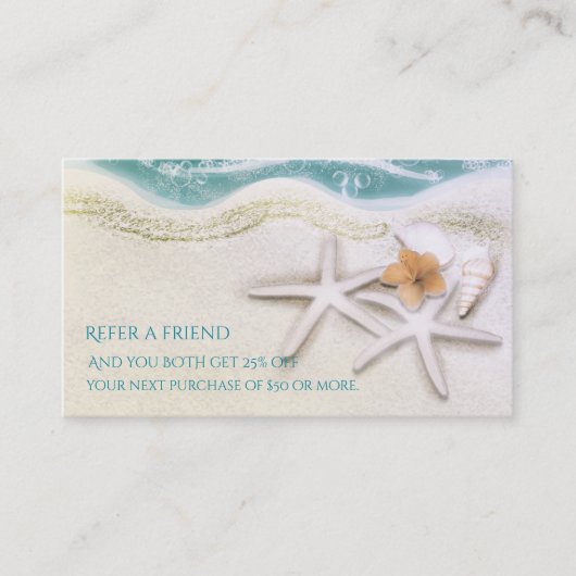 Carte De Référencement Étoile de mer sur l'eau de mer sarcelle sur la pla (Devant)