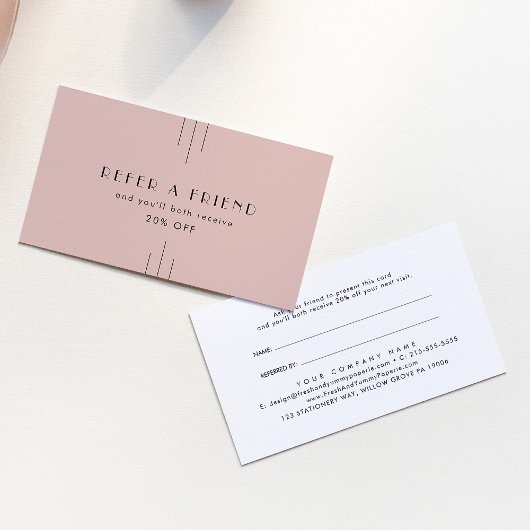 Carte De Référencement EVERLY Art Deco Blush Pink Refer A Friend