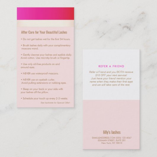 Carte De Référencement Extensions d'oreillette rose chaud après soins aig (Devant / Derrière)