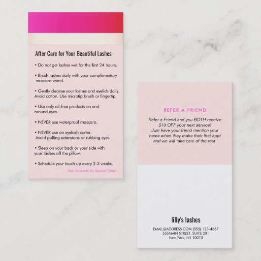 Carte De Référencement Extensions d'oreillette rose chaud après soins aig (Devant / Derrière)