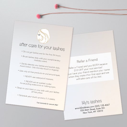 Carte De Référencement Eyelash Extensions Lash Girl après soins aiguillag