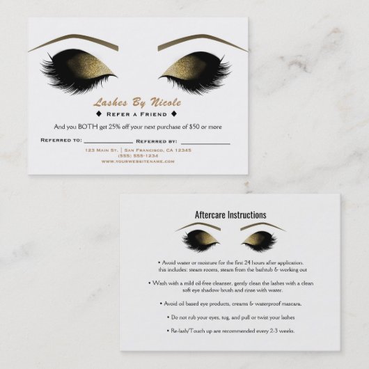 Carte De Référencement Eyelashes de maquillage Glam Référer un ami (Devant / Derrière)