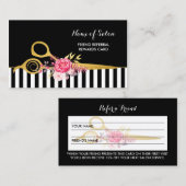 Carte De Référencement Faux Gold Ciseaux rose Floral Hair Salon de référe (Devant / Derrière)