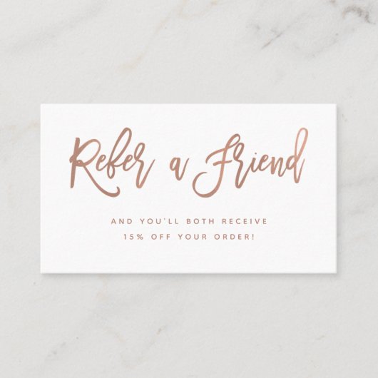 Carte De Référencement Faux Rose Gold sur le script moderne blanc (Devant)