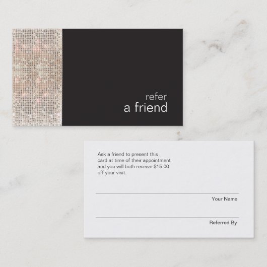 Carte De Référencement FAUX Séquins Salon De Beauté Référer Un Ami Noir (Devant / Derrière)