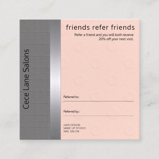 Carte De Référencement Feminine & Chic | Pêche et gris (Devant)