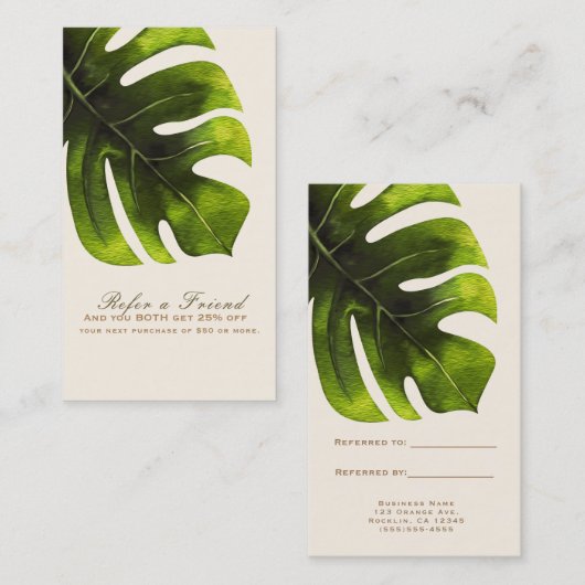 Carte De Référencement Feuille de palme tropicale Élégant été recommander (Devant / Derrière)