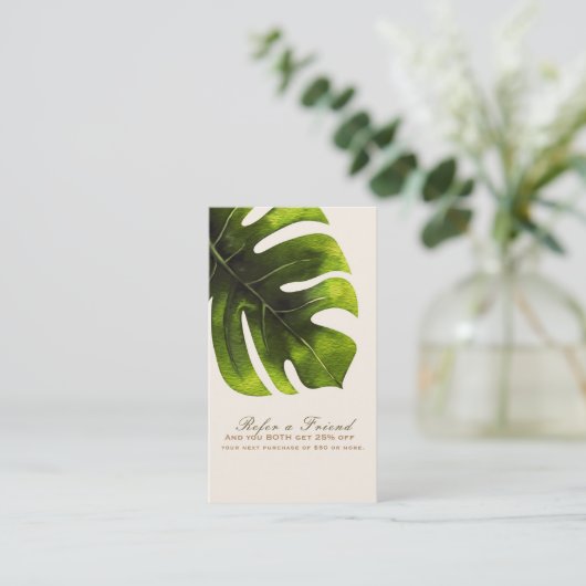 Carte De Référencement Feuille de palme tropicale Élégant été recommander (Debout devant)