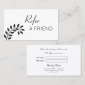 Carte De Référencement Feuille noire simple, parrainez un ami (Devant / Derrière)
