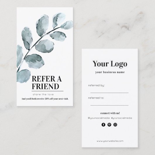 Carte De Référencement Feuilles d'aquarelle  (Devant / Derrière)