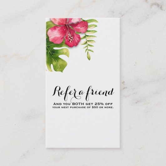 Carte De Référencement Feuilles de Hibiscus Tropical Blanc Chic Réferer u (Devant)