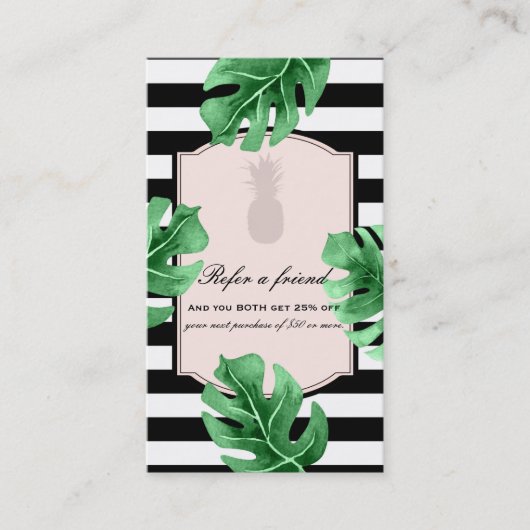 Carte De Référencement Feuilles Tropicales & Ananas Élégant Référez un(e) (Devant)
