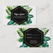 Carte De Référencement Feuilles Tropicales Vertes Élégant Noir Réferer un (Devant / Derrière)