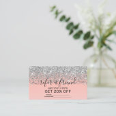 Carte De Référencement Fille Chic Argent Confetti Pink Gradient Ombre (Debout devant)