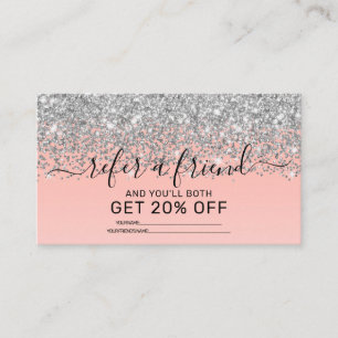 Carte De Référencement Fille Chic Argent Confetti Pink Gradient Ombre