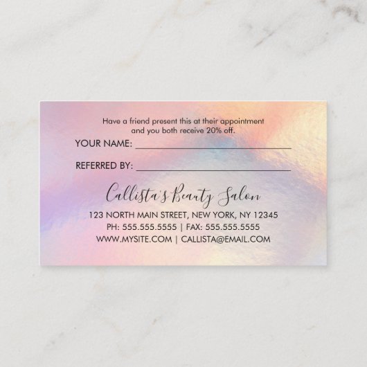 Carte De Référencement Fille Parties scintillant Argent Iridescente Holog (Dos)