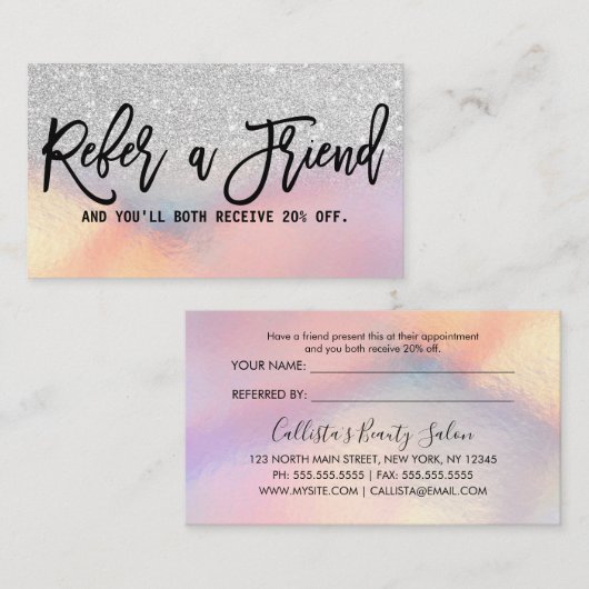 Carte De Référencement Fille Parties scintillant Argent Iridescente Holog (Devant / Derrière)