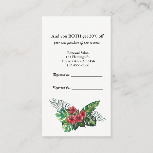 Carte De Référencement Flamant rose rose Flore tropicale recommander un a (Dos)