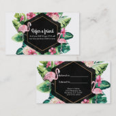 Carte De Référencement Flamants Roses Hibiscus Feuilles Tropicales Réfere (Devant / Derrière)