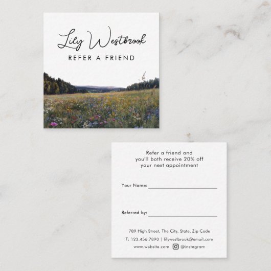 Carte De Référencement Fleur de fleur sauvage à l'aquarelle Écriture élég (Devant / Derrière)