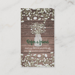 Carte De Référencement Fleurs de Gypsophile Bois Rustique Parrainez un Am