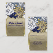 Carte De Référencement Fleurs en pot Mason Rustique Or Bleu Parrainez un (Devant / Derrière)