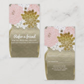 Carte De Référencement Fleurs en pot Mason Rustique Or Rose Parrainage (Devant / Derrière)
